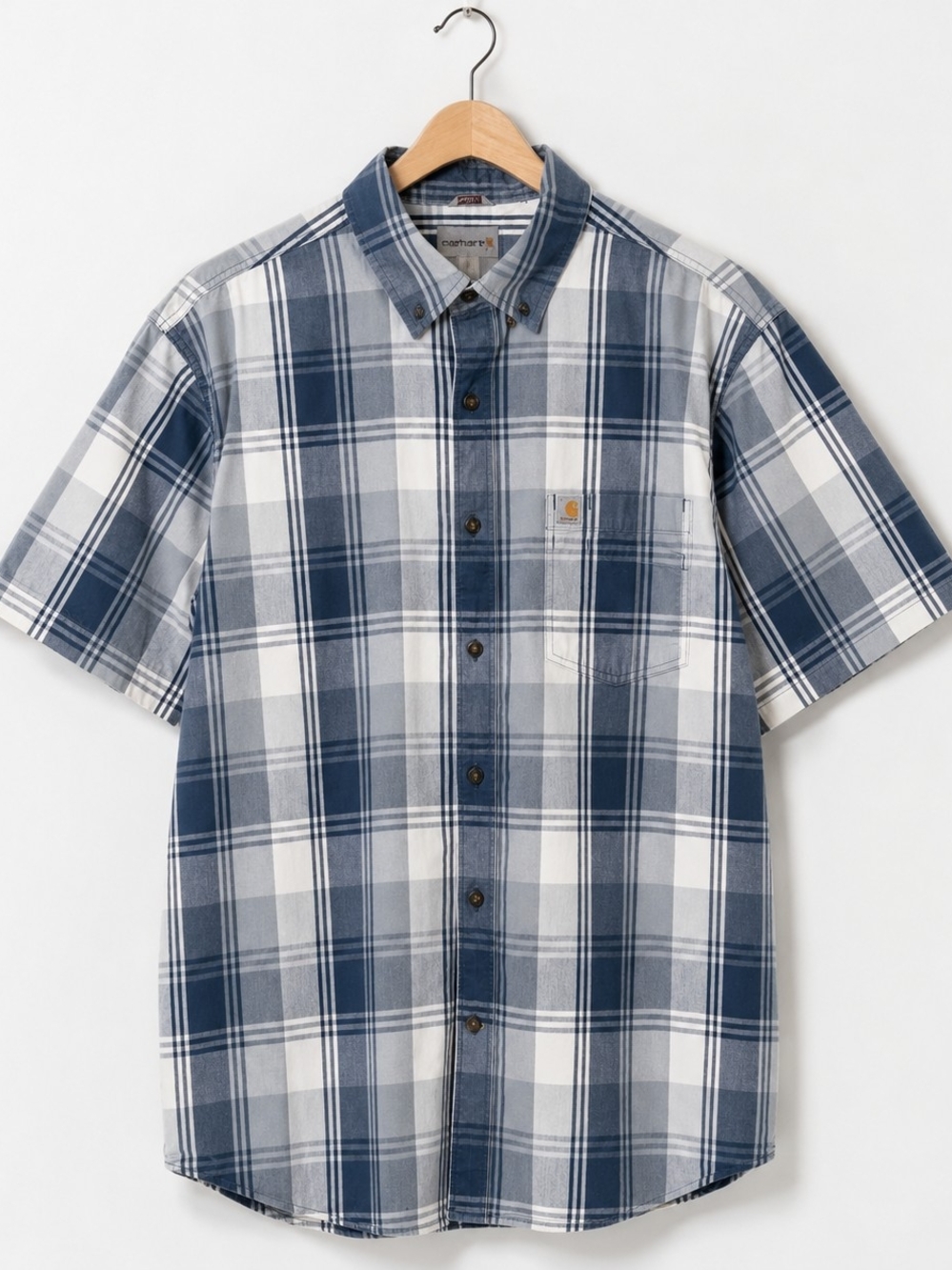 Carhartt Short-Sleeve Blue Plaid Button-Down Shirt